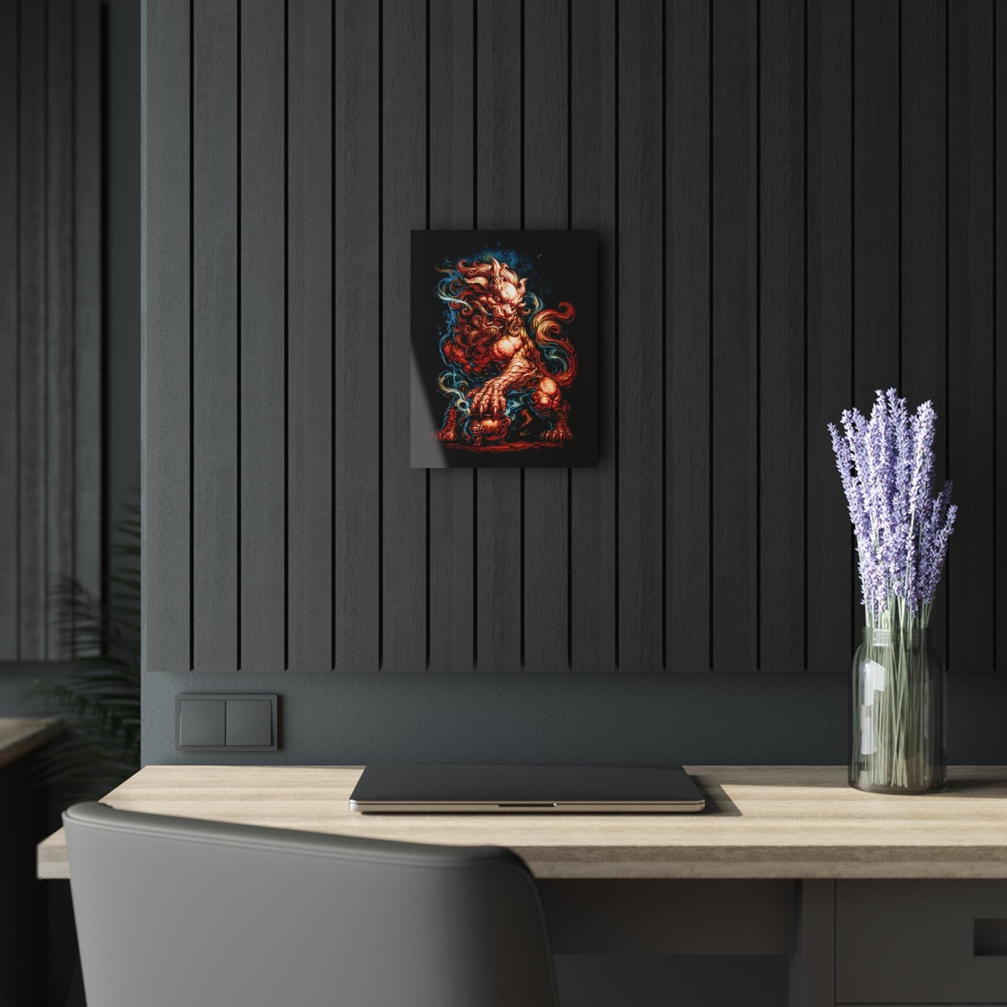 ColorFlow | Inferno Oni Guardian Beast Metal Sign Dark Japanese Demon Wall Art Fantasy Statement Decor