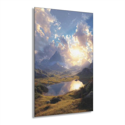 ColorFlow | Majestic Mountain Sunrise Landscape Metal Wall Art | Serene Lake Reflection Nature Decor | Modern Outdoor Wall Accent