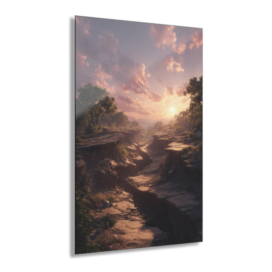 ColorFlow | Golden Canyon Sunset Metal Wall Art | Warm Horizon Landscape Decor | Peaceful Scenic Nature Wall Accent