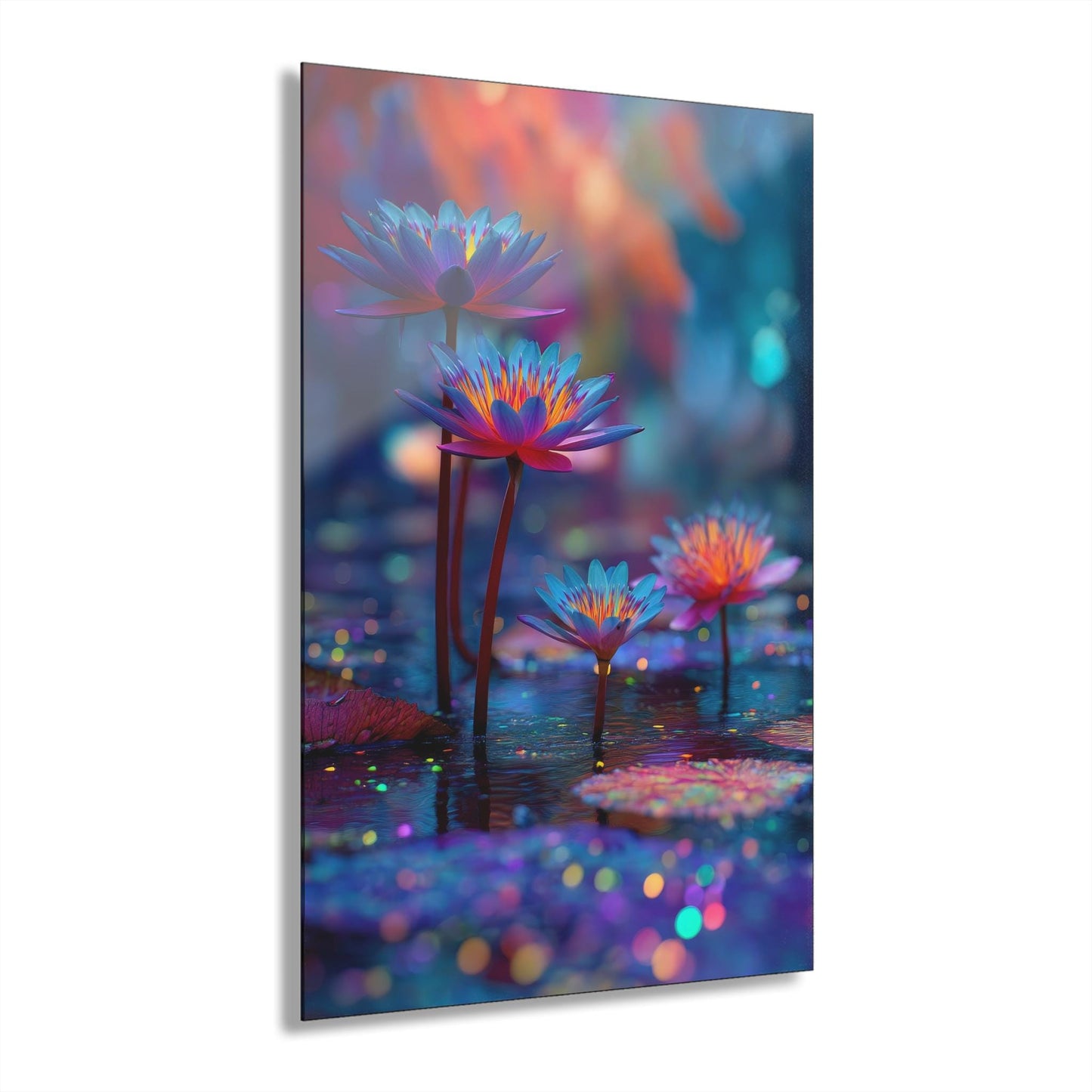 ColorFlow | Radiant Neon Lotus Metal Wall Art | Glowing Water Lily Decor | Modern Botanical Wall Statement