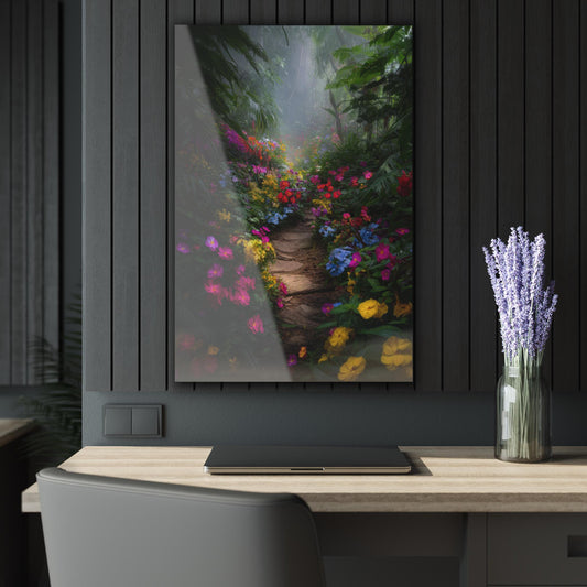 ColorFlow | Misty Jungle Flower Trail Metal Wall Art | Exotic Rainforest Garden Decor | Dramatic Botanical Wall Accent
