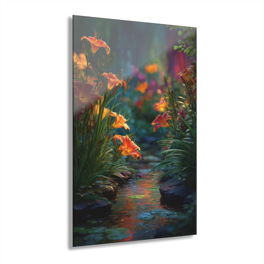 ColorFlow | Golden Lily Stream Metal Wall Art | Vibrant Water Garden Floral Decor | Tranquil Botanical Wall Statement
