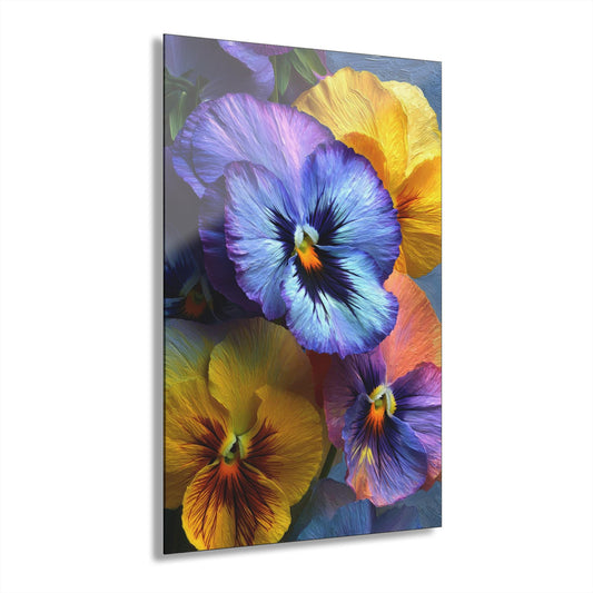 ColorFlow | Artistic Pansy Bloom Metal Wall Art | Bold Purple Yellow Floral Decor | Modern Botanical Wall Statement