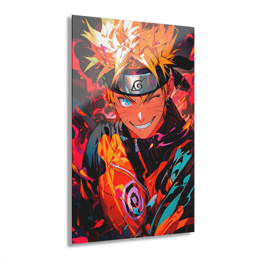 ColorFlow | Blazing Ninja Warrior Anime Metal Wall Art | Fiery Orange Manga Inspired Action Decor for Gamers