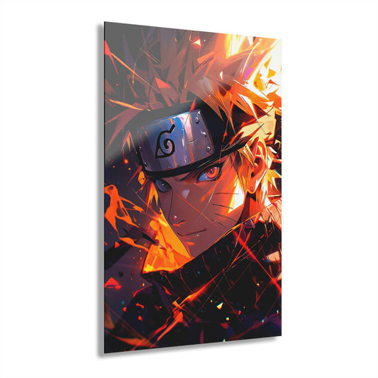 ColorFlow | Crimson Shadow Shinobi Anime Metal Wall Art | Intense Battle Manga Style Artwork for Otaku Room Decor