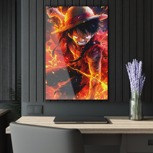 ColorFlow | Inferno Pirate King Anime Metal Wall Art | Epic Fire Manga Artwork for Gaming Room Decor
