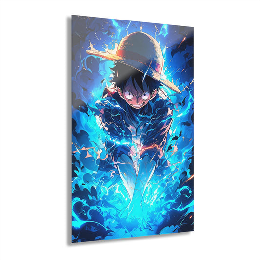 ColorFlow | Electric Blue Pirate Warrior Anime Metal Wall Art | Storm Energy Manga Artwork for Modern Room Decor