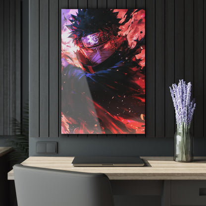ColorFlow | Crimson Eclipse Ninja Anime Metal Wall Art | Shadow Rage Manga Inspired Room Decor