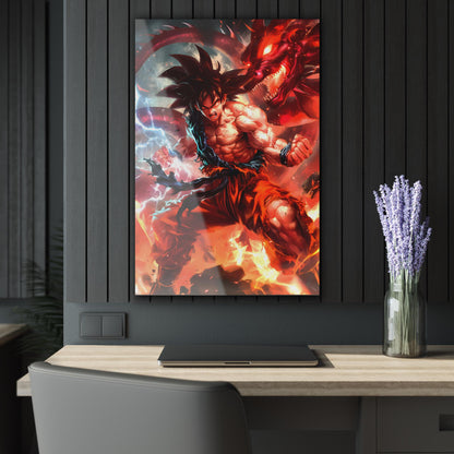 ColorFlow | Dragon Fury Saiyan Warrior Anime Metal Wall Art | Lightning Battle Manga Artwork