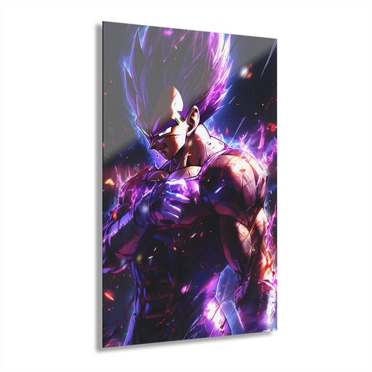 ColorFlow | Violet Aura Saiyan Prince Anime Metal Wall Art | Galactic Energy Manga Inspired Decor