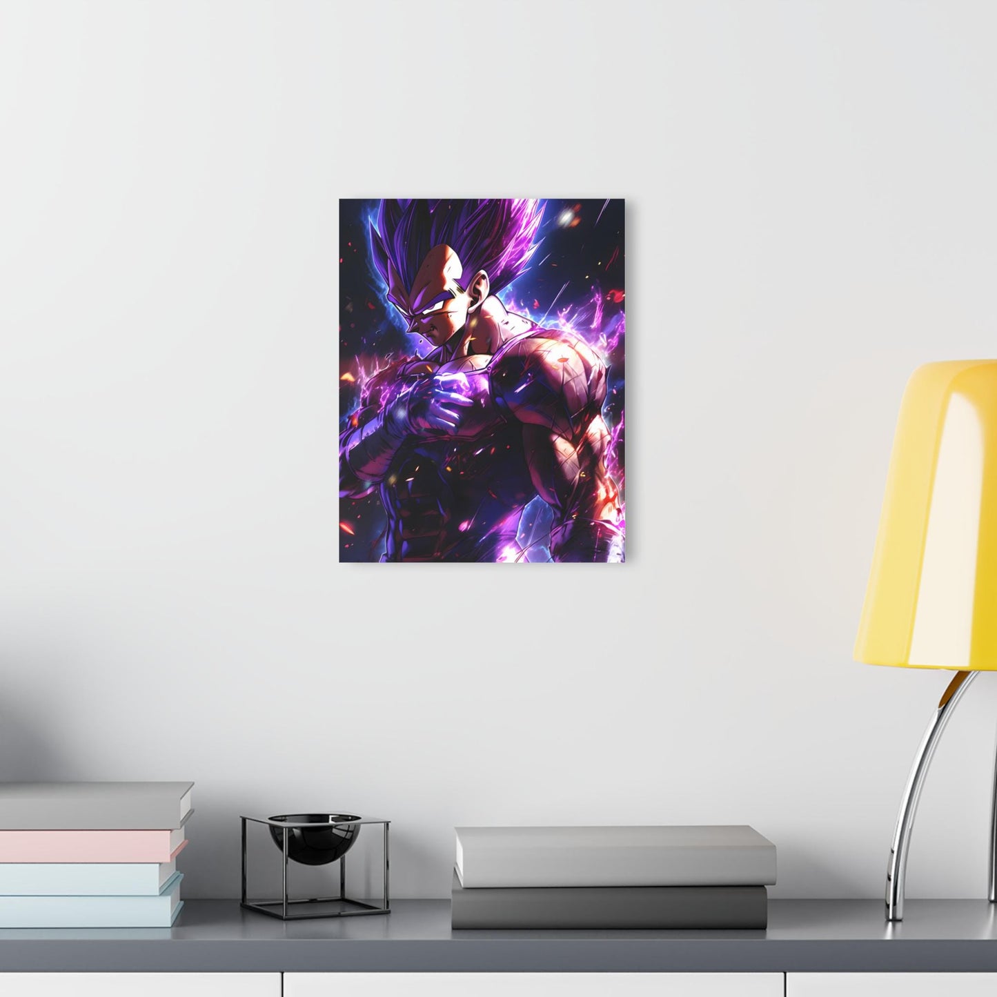 ColorFlow | Violet Aura Saiyan Prince Anime Metal Wall Art | Galactic Energy Manga Inspired Decor