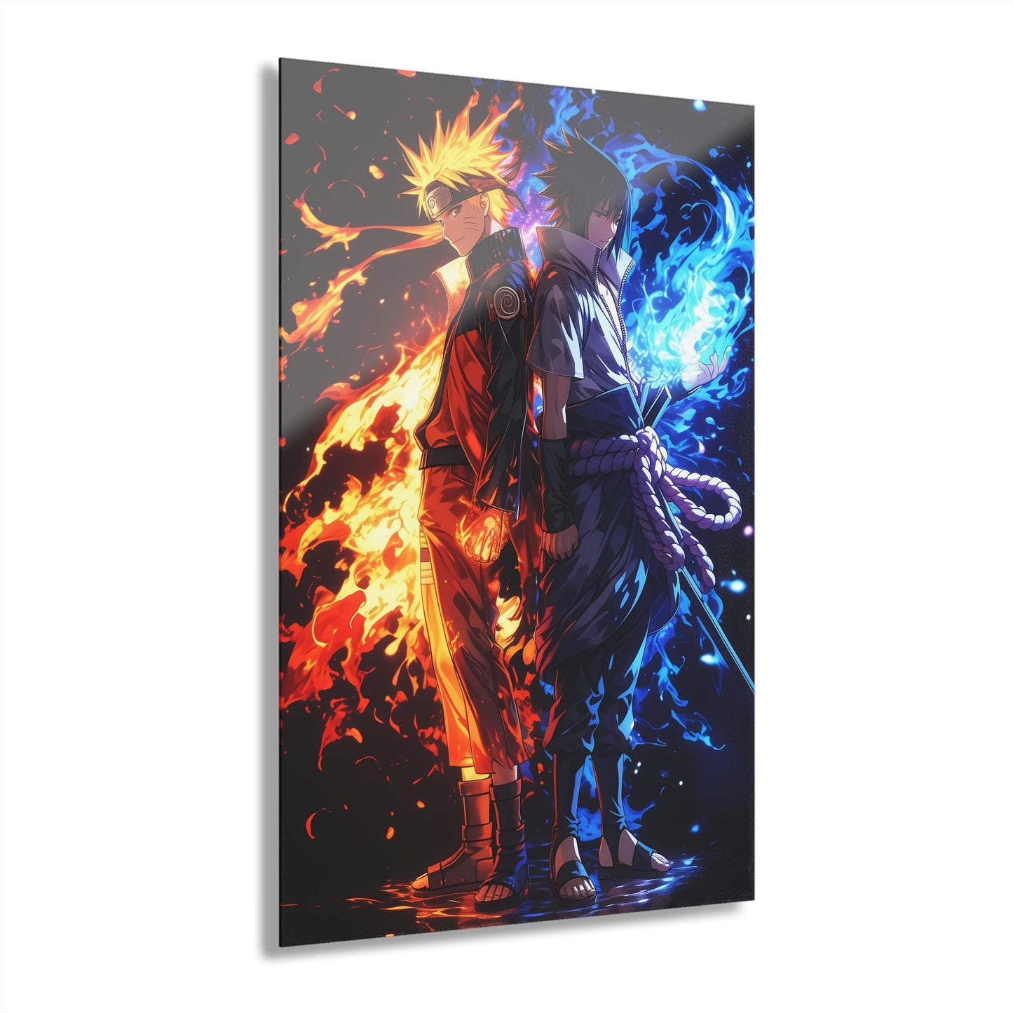 ColorFlow | Fire and Ice Rival Ninjas Anime Metal Wall Art | Dual Element Manga Inspired Decor