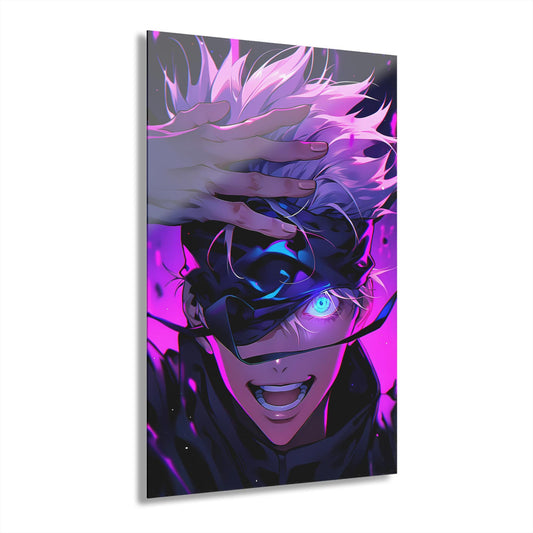 ColorFlow | Neon Mystic Sorcerer Anime Metal Wall Art | Electric Purple Power Manga Decor