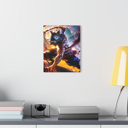 ColorFlow | Beast Mask Dual Blade Fighter Anime Metal Wall Art | Fierce Samurai Manga Decor