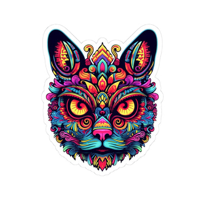 Psychedelic Cat Sticker | Trippy Boho Feline Vinyl Decal (Waterproof)