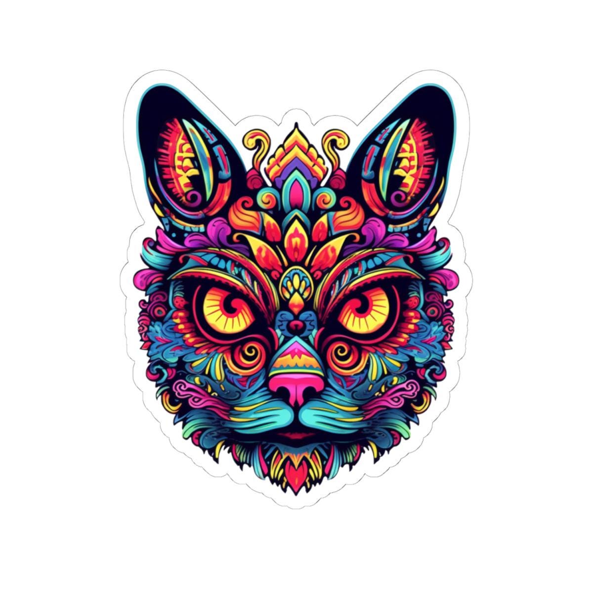 Psychedelic Cat Sticker | Trippy Boho Feline Vinyl Decal (Waterproof)