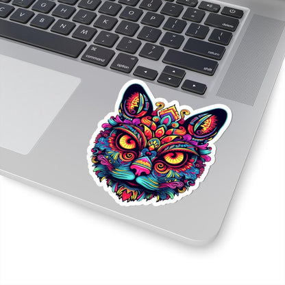 Psychedelic Cat Sticker | Trippy Boho Feline Vinyl Decal (Waterproof)