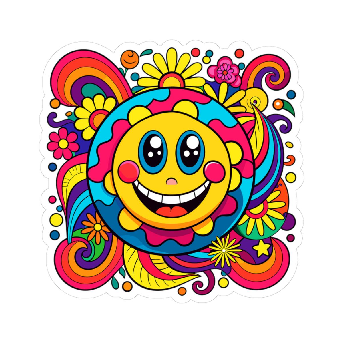 Groovy Flower Power Smiley Sticker | Retro Sun Face Vinyl Decal