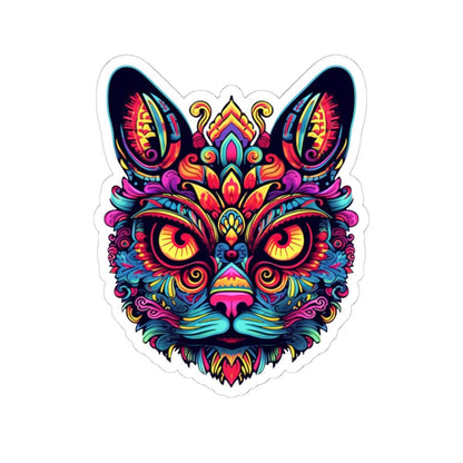 Psychedelic Cat Sticker | Trippy Boho Feline Vinyl Decal (Waterproof)