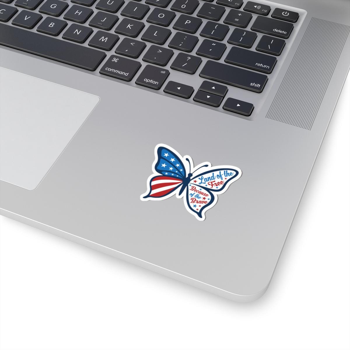 Patriotic Butterfly Sticker | Land of the Free Because of the Brave USA Decal