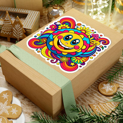 Groovy Flower Power Smiley Sticker | Retro Sun Face Vinyl Decal