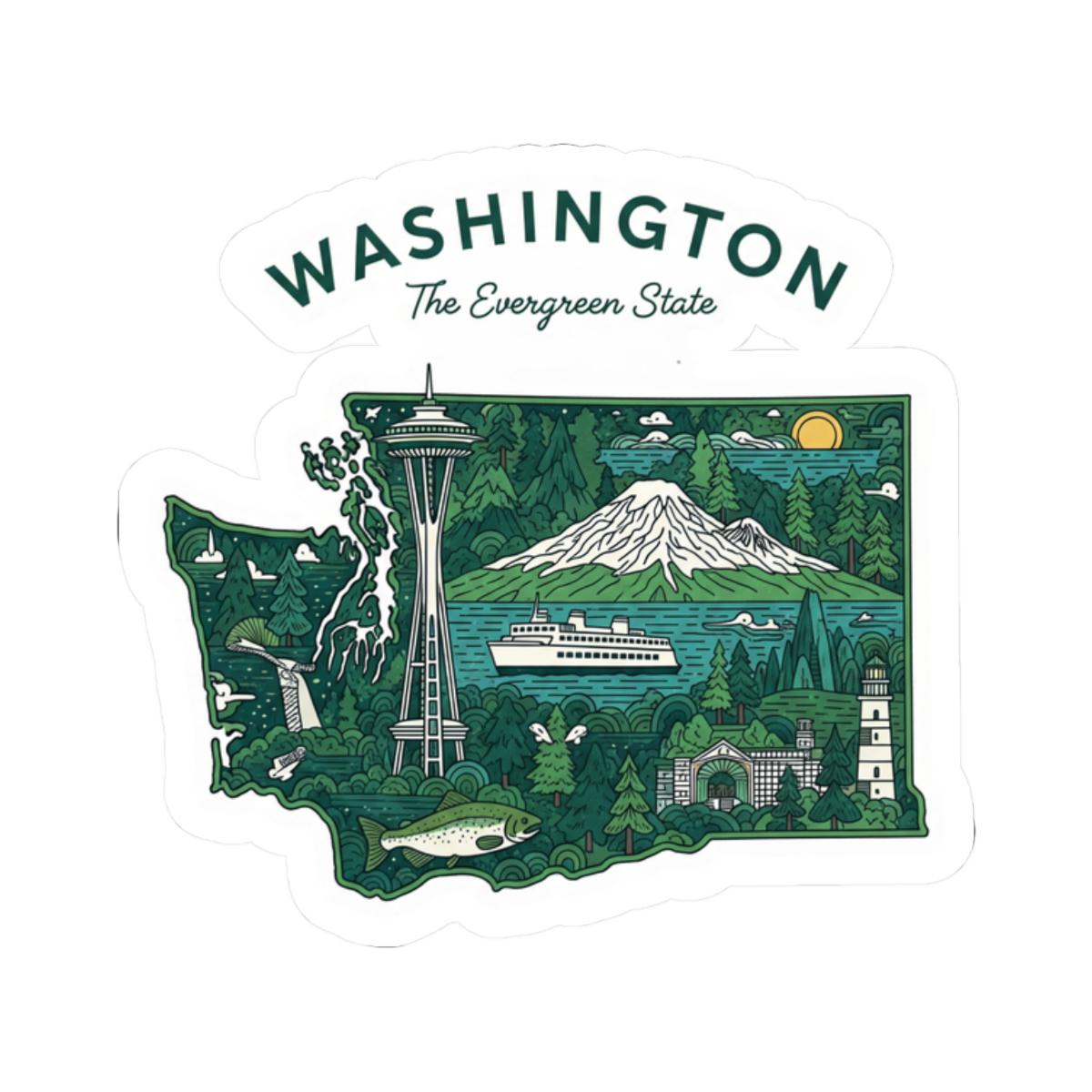 Washington State Sticker Pack | Space Needle, Mt Rainier, Ferry (Waterproof)