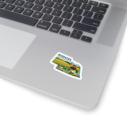 Nebraska Bison Cornfield Vinyl Sticker | Waterproof State Decal (USA Made)