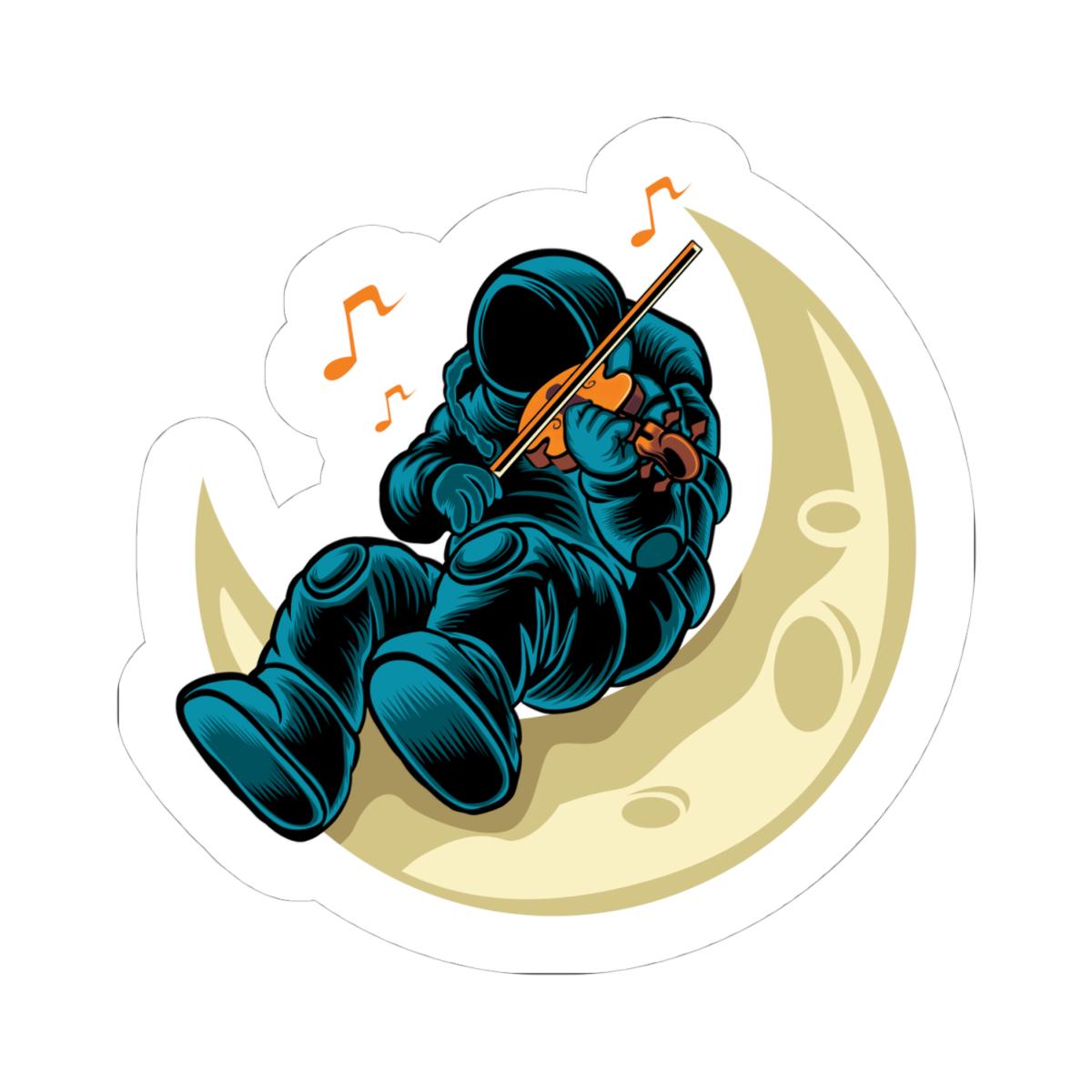 Astronaut Violinist Moon Sticker | Space Musician Vinyl Decal, Waterproof Art
