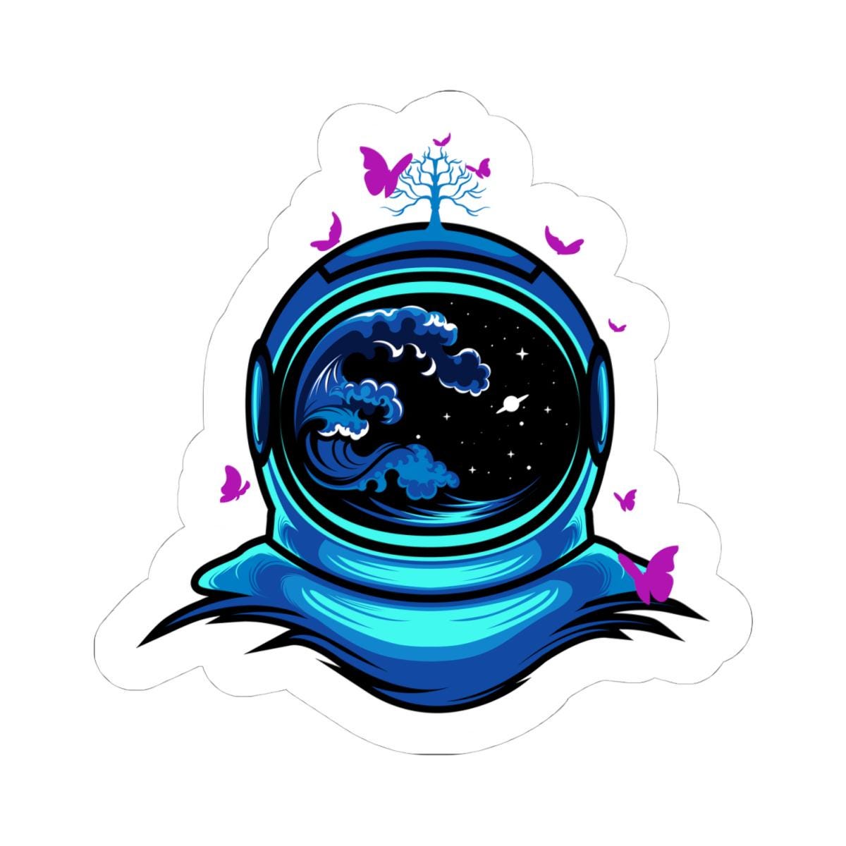 Astronaut Butterfly Sticker | Cosmic Ocean Wave Helmet Vinyl Decal