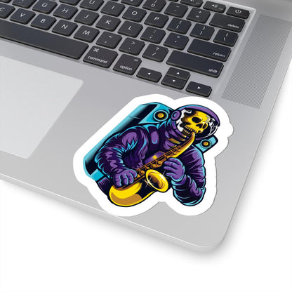 Astronaut Skull Saxophonist Sticker | Cosmic Jazz Music Decal (Vinyl)