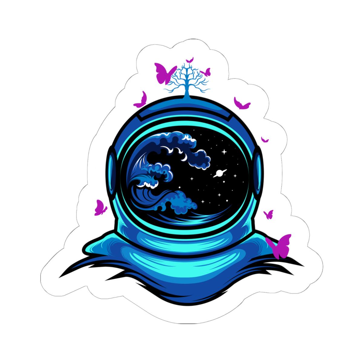 Astronaut Butterfly Sticker | Cosmic Ocean Wave Helmet Vinyl Decal