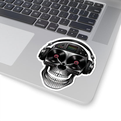 DJ Skull Sticker | Turntables, Headphones, Techno Music Vinyl Decal (Waterproof)