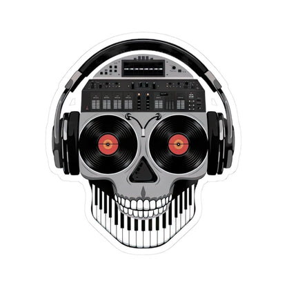 DJ Skull Sticker | Vinyl Eyes, Headphones, Piano Teeth (Kiss Cut Decal)