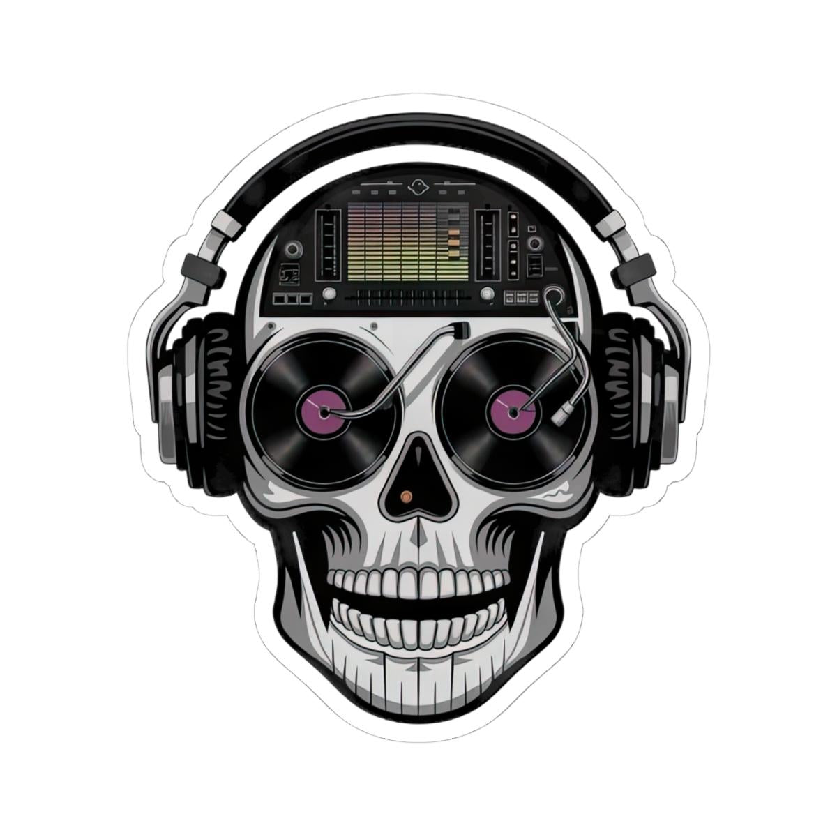 DJ Skull Sticker | Vinyl Turntable Headphones Decal (Waterproof)