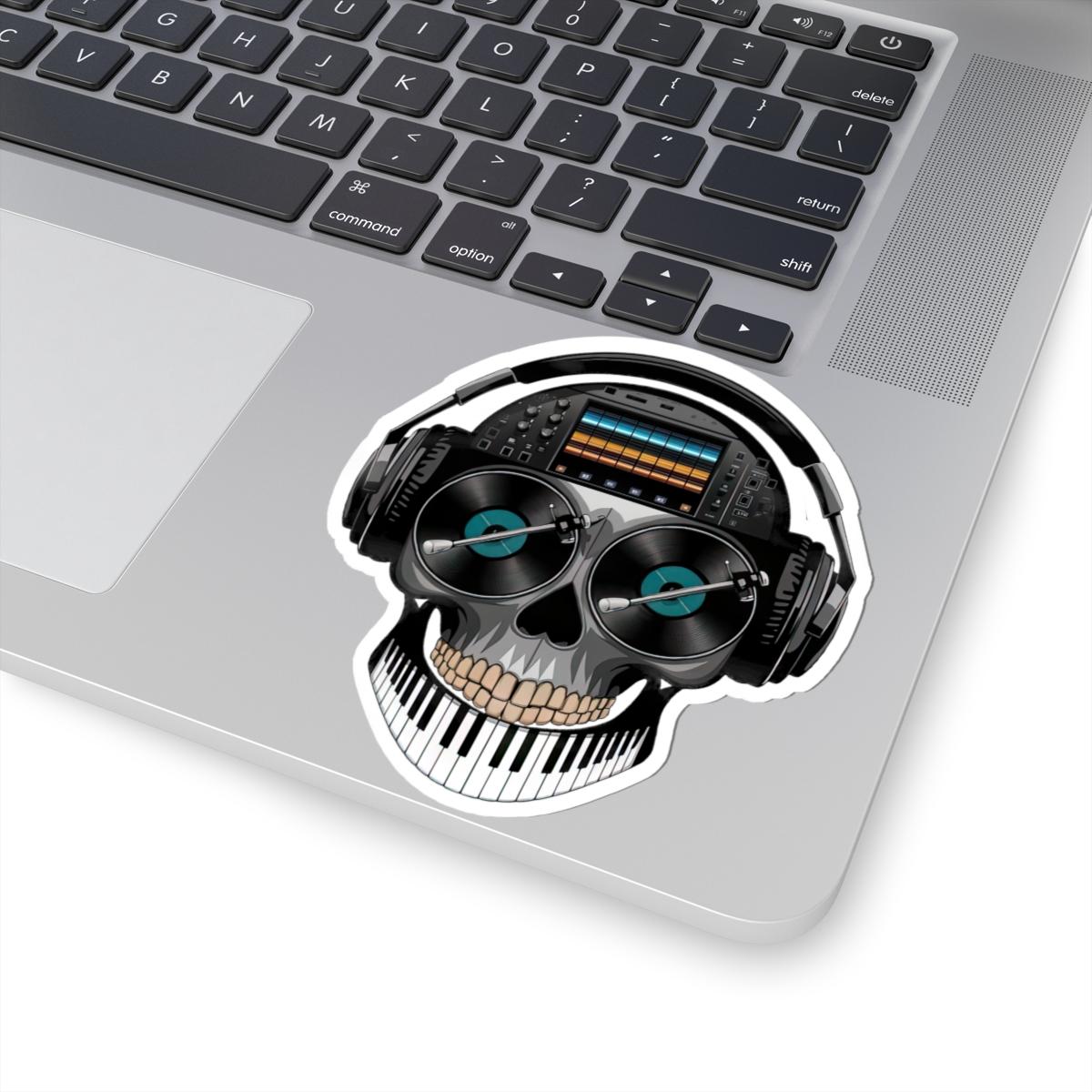 DJ Skull Sticker | Turntables, Headphones, Mixer, Piano Teeth (Waterproof Vinyl)