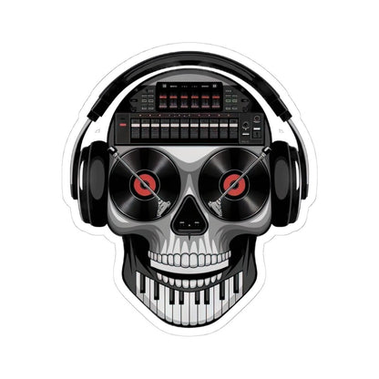 DJ Skull Sticker | Turntable Eyes, Piano Teeth, Headphones (Waterproof Vinyl)