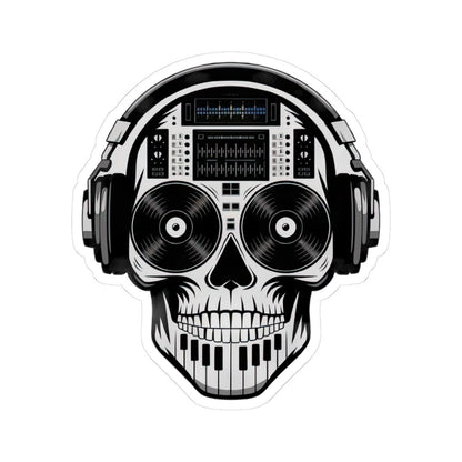 DJ Skull Sticker | Waterproof Vinyl Decal with Headphones, Turntable, Piano Keyboard