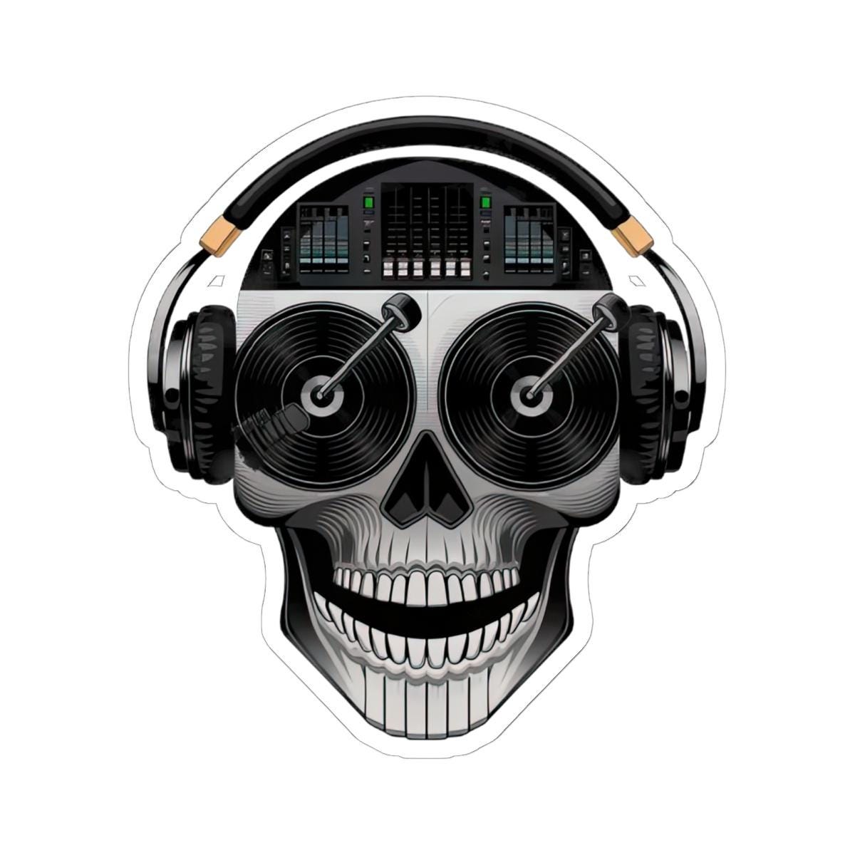 DJ Skull Sticker | Turntable Eyes, Headphones, Mixer Art (Waterproof Vinyl)