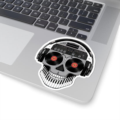 DJ Skull Sticker | Vinyl Eyes, Headphones, Piano Teeth (Kiss Cut Decal)
