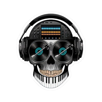 DJ Skull Sticker | Turntables, Headphones, Mixer, Piano Teeth (Waterproof Vinyl)