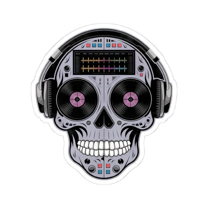 DJ Skull Sticker | Headphones, Turntable, Vinyl Record Art (Glossy)