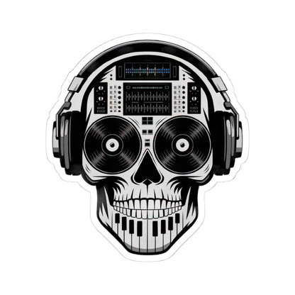DJ Skull Sticker | Waterproof Vinyl Decal with Headphones, Turntable, Piano Keyboard