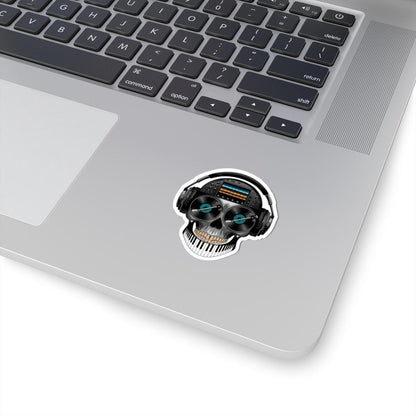 DJ Skull Sticker | Turntables, Headphones, Mixer, Piano Teeth (Waterproof Vinyl)