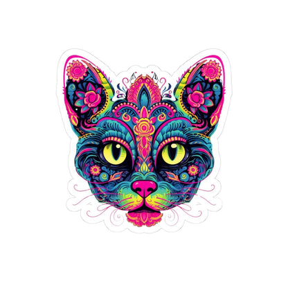 Psychedelic Cat Sticker | Trippy Floral Feline Vinyl Decal (Waterproof)