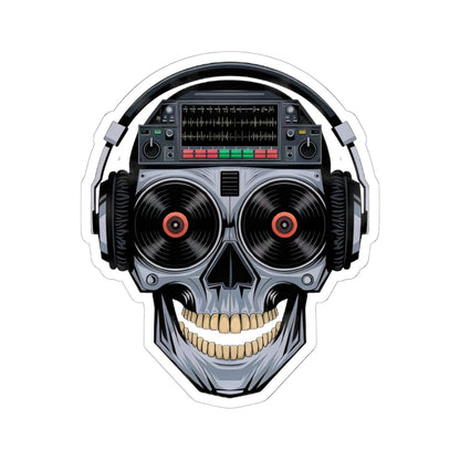 DJ Skull Sticker | Vinyl Records, Headphones, Mixer Art (Kiss Cut Decal)