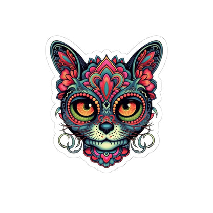 Psychedelic Cat Sticker | Mandala Floral Feline Art Vinyl Decal (Waterproof)