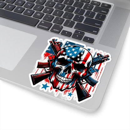 American Skull Sticker | USA Flag, Rifles, Patriotic Decal, Veteran Tactical Vinyl