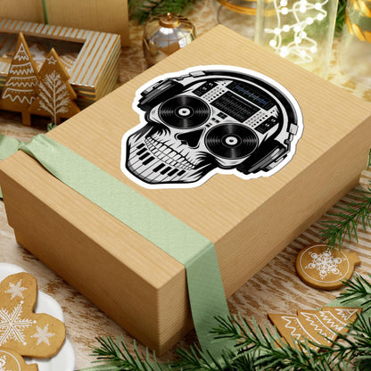 DJ Skull Sticker | Waterproof Vinyl Decal with Headphones, Turntable, Piano Keyboard