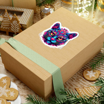 Psychedelic Cat Sticker | Neon Trippy Feline Vinyl Decal, Boho Rainbow Art (Waterproof)