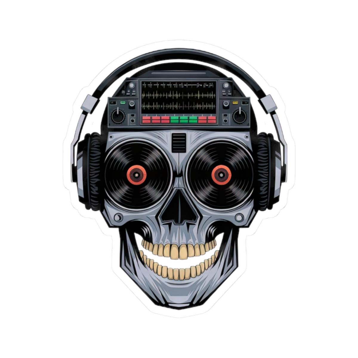 DJ Skull Sticker | Vinyl Records, Headphones, Mixer Art (Kiss Cut Decal)